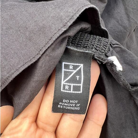 Adam Lippes | Smocked Off The Shoulder Cotton Blouse Black Size 12 Large - Picture 5 of 9